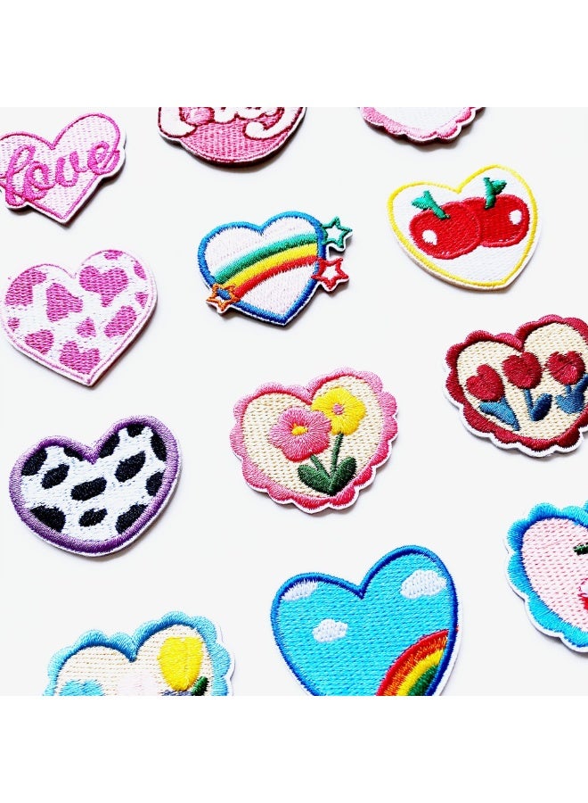 Peachjoy Embroidered Self-Adhesive Heart Patches for Decoration, 12PCS Cute Pattern Embroidery Heart Patches, DIY Patches for Clothing, Love Shape Patches for Bags Tents T-Shirt Jeans Skirt Vests Hat - Image 3